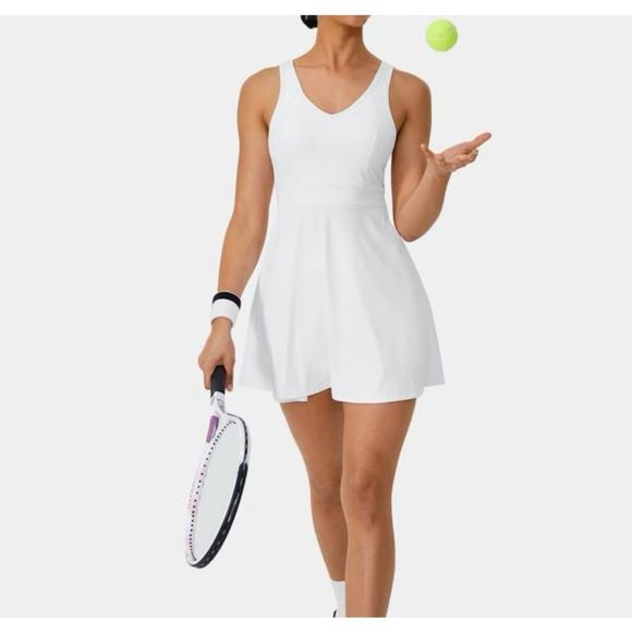 Halara Tik Tok V-Neck Sode Pocket 2-piece Flare Tennis Dress - Picture 1 of 10